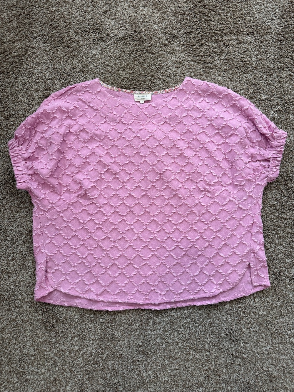 Umgee Pink Textured Short Sleeve Boxy Top